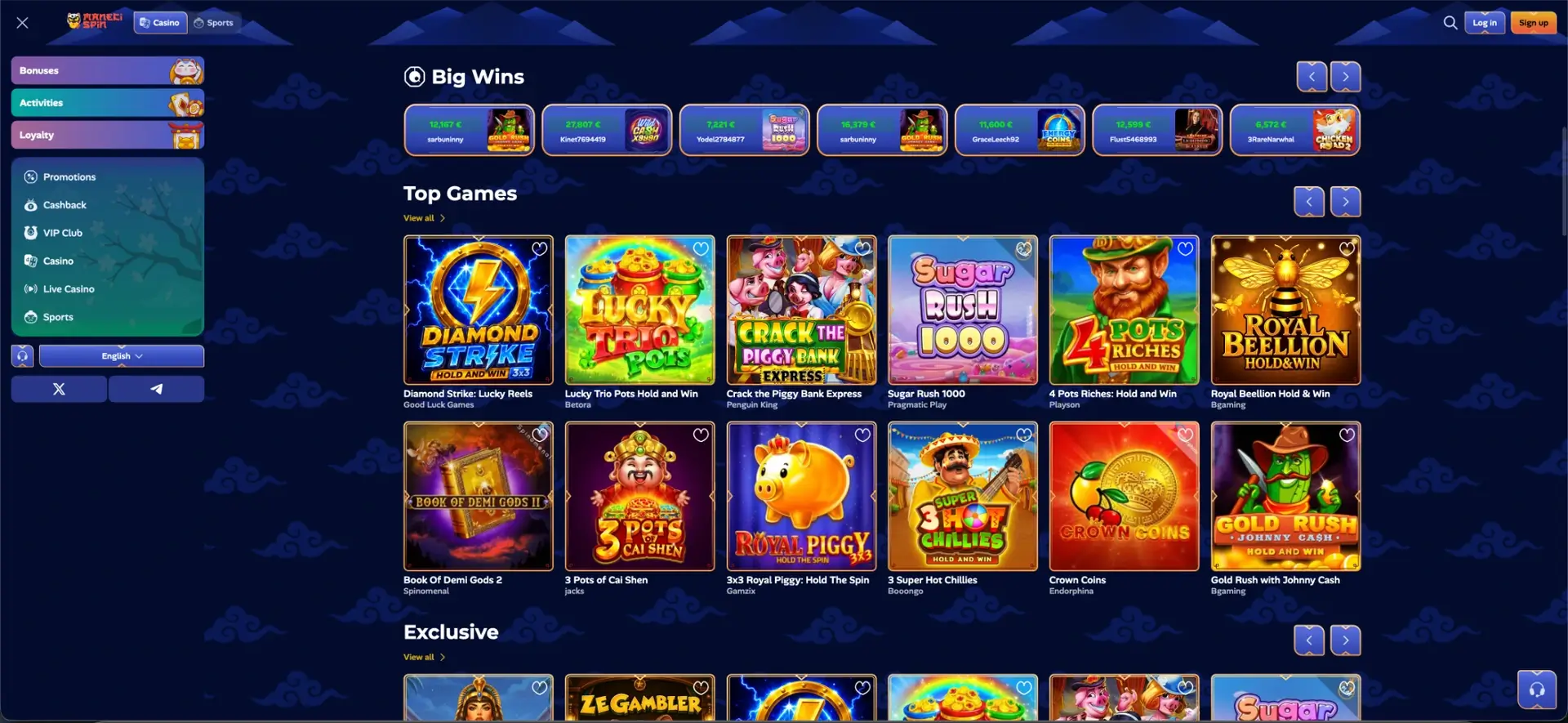 Spielekatalog im ManekiSpin Casino